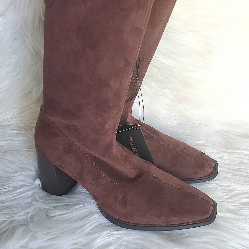 Forever 21 Brown Over The Knee Side Zipper Suede Boot SZ 6